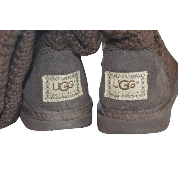 Vintage y2k UGG Australia Classic Cardy Brown Sock Boots Knit Logo US 6 Boho - Picture 6 of 9